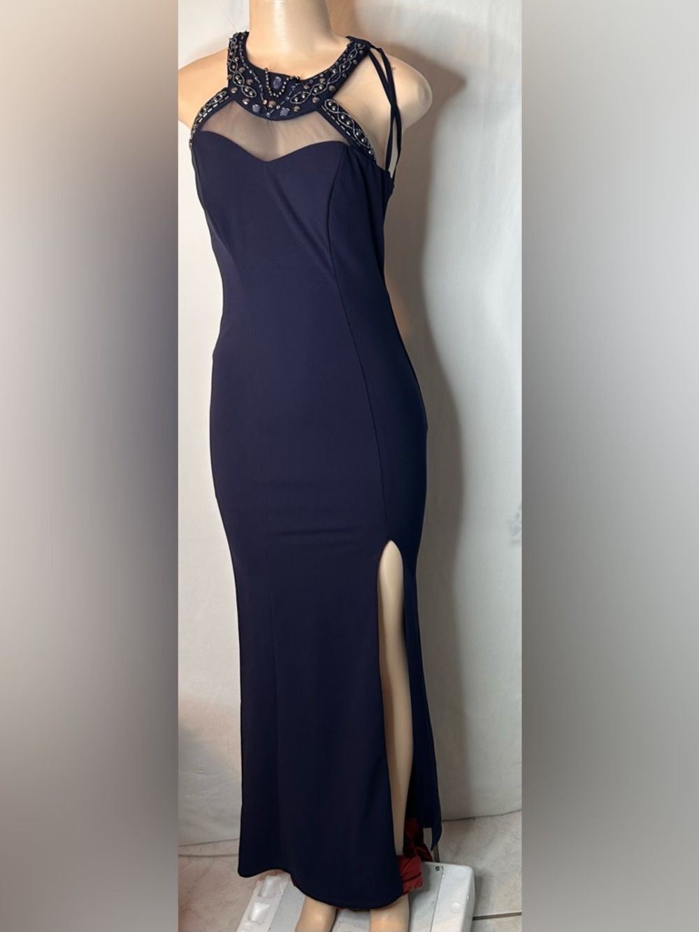Xtraordinary Speechless Navy Bodycon Maxi Dress Thigh Slit Speechless Size 5